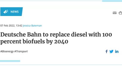 【行业动向】德国铁路公司2040年全部使用生物燃料，可以无需改装列车发动机